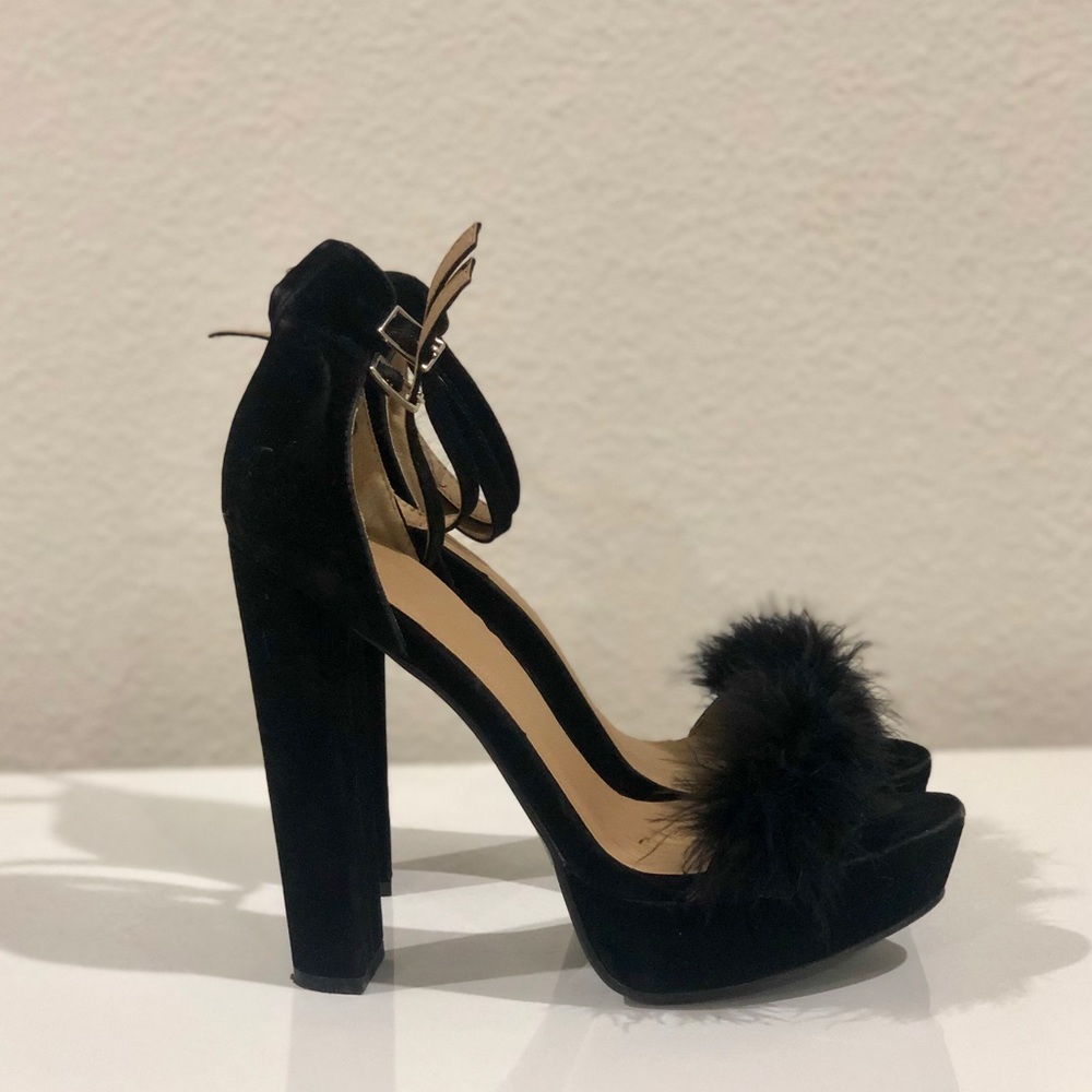 Missguided Velvet and Feather Platform Heels
